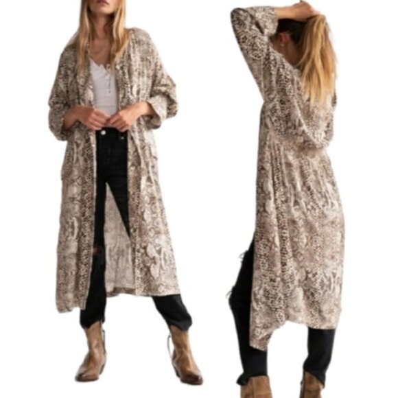 NWOT FREE PEOPLE Wild Nights Animal Print Open-Front Duster Blazer in Neautral M - Picture 1 of 15